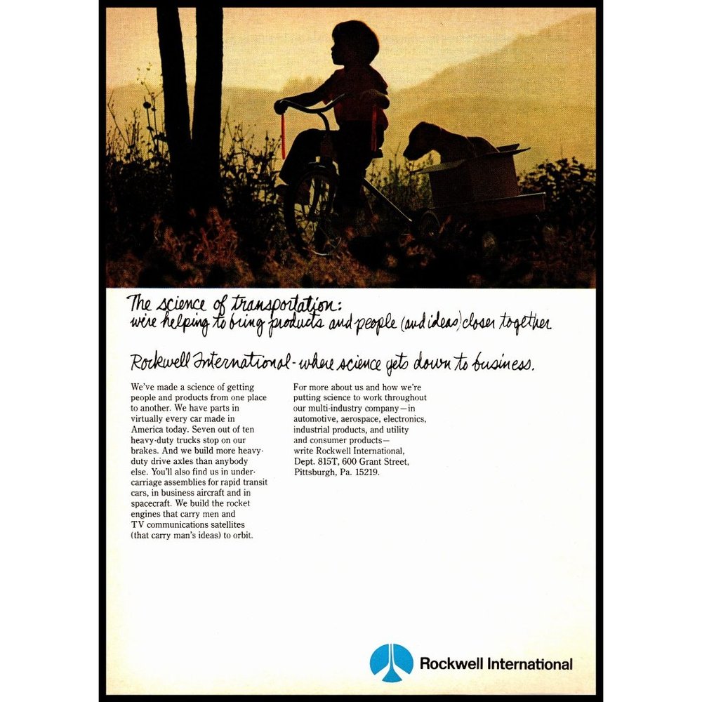 1974 Rockwell International Vintage Print Ad Little Boy Tricycle Puppy Wall Art